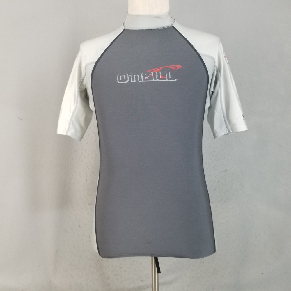 O'Neill Rash Guard Men M/L Gray Short Sleeve UV Protection Mock Neck Swim Shirt